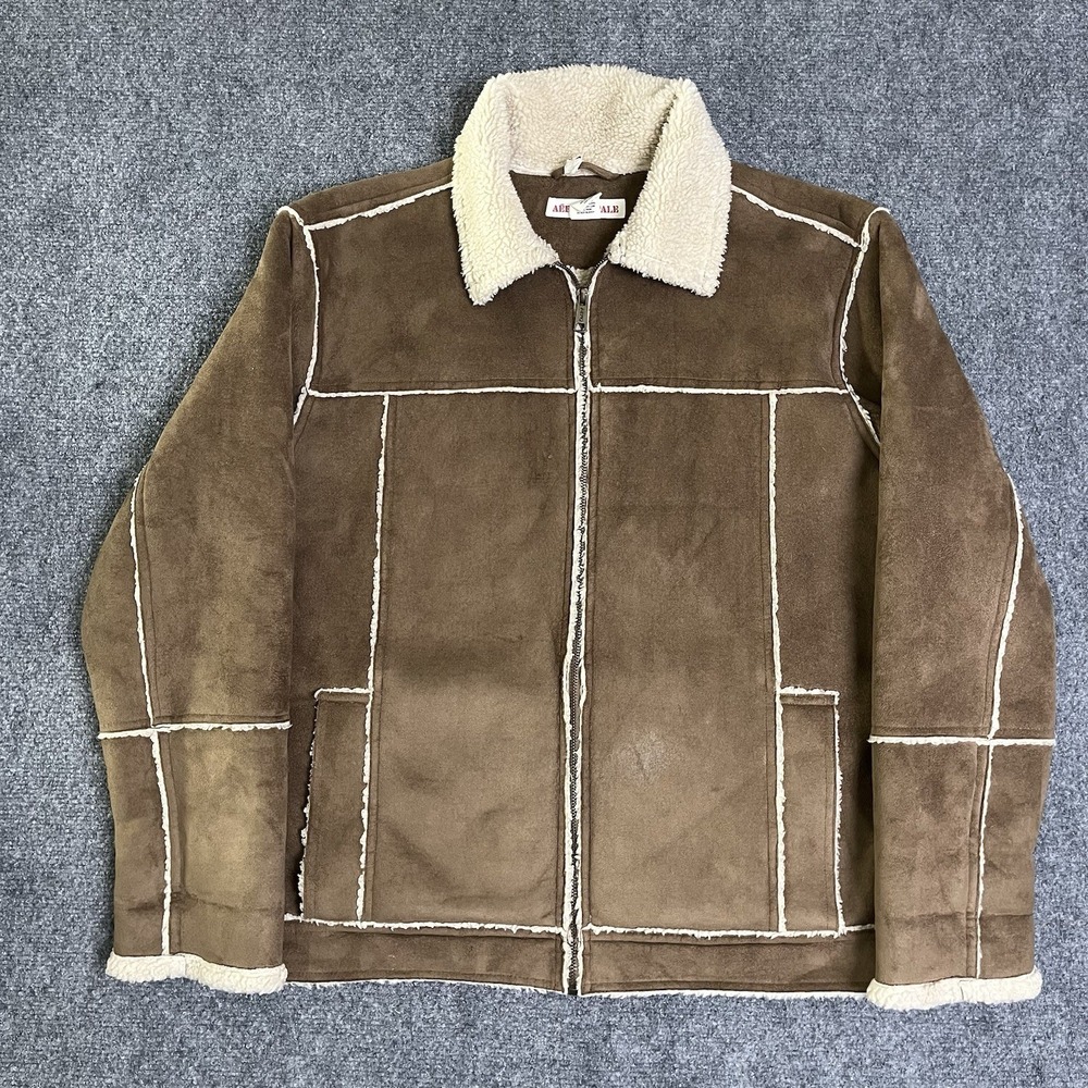 Aeropostale Jacket Mens Medium Faux Shearling Lined Jacket Suede Western Brown